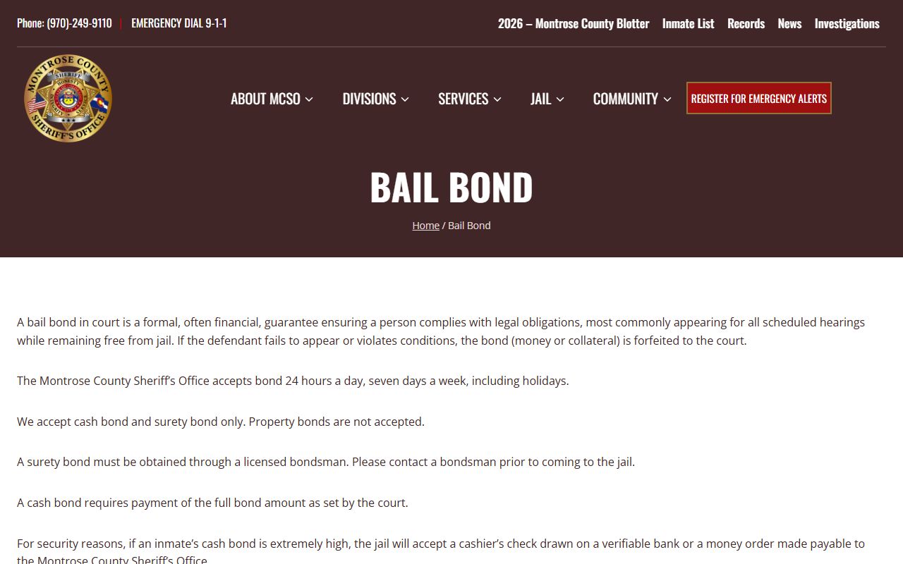 Montrose County Jail bond rules for Ouray County inmate release