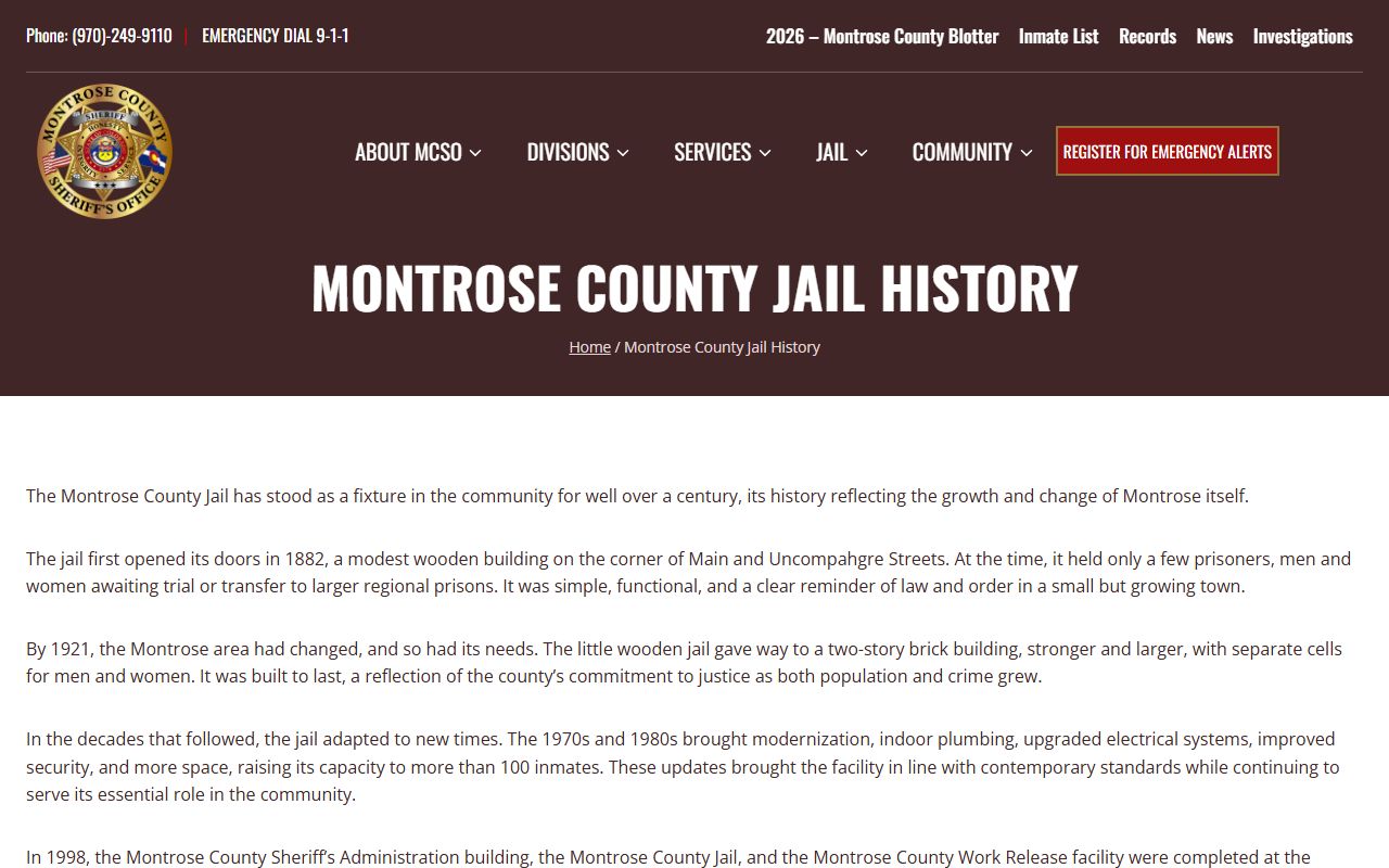Montrose County Jail history and capacity for Ouray County inmate population