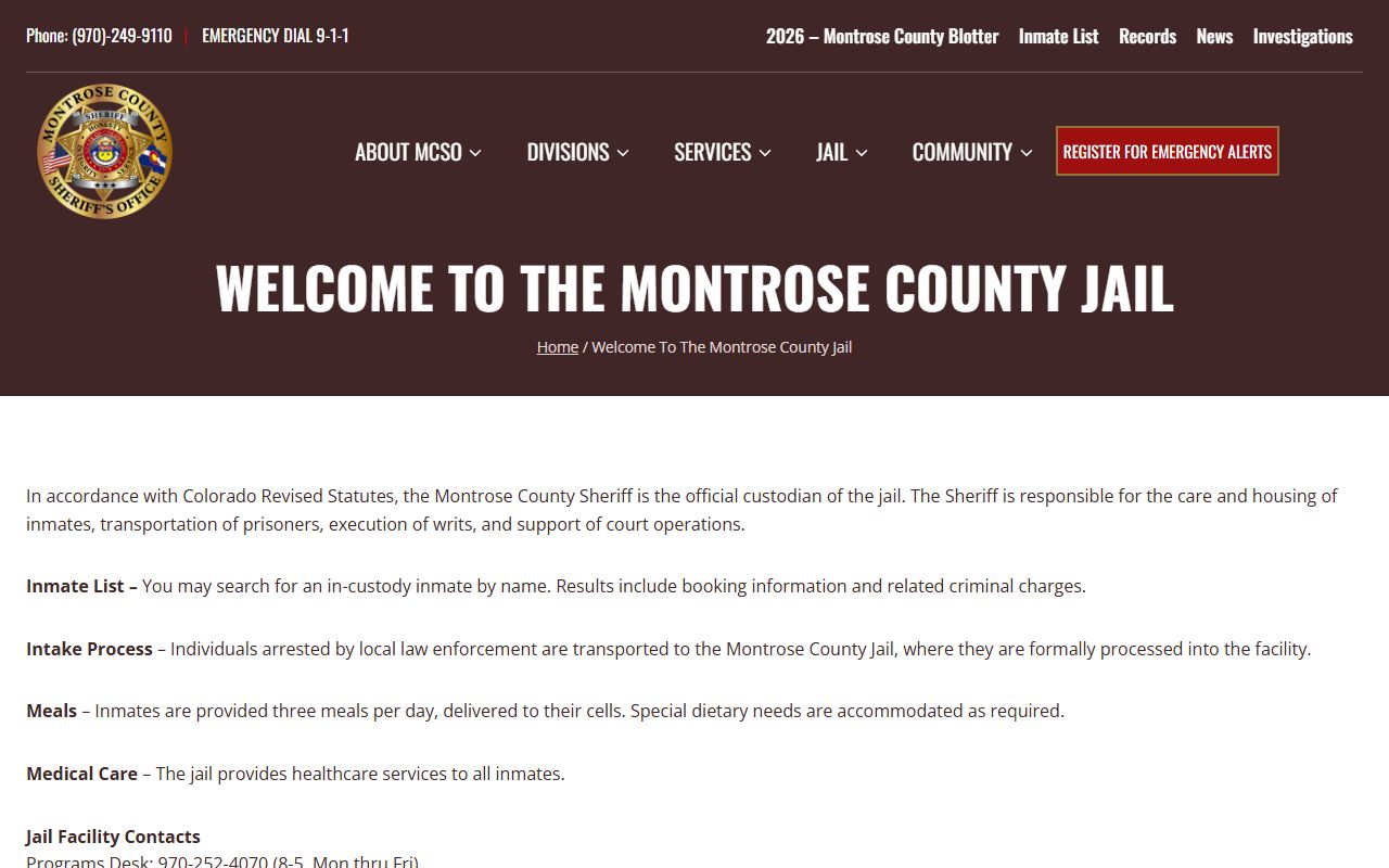 Montrose County Jail overview for Ouray County inmate lookup